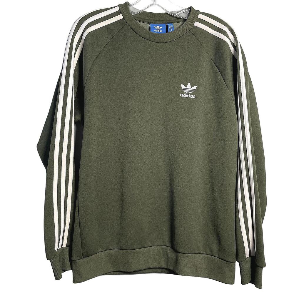 Adidas Original 3-Stripe Olive Green Crew Neck Sweatshirt Men's M